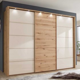 Gleittürenschrank Viramiru in Eiche Bianco und Beige – Ansicht 2
