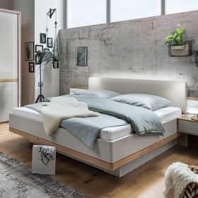 Doppelbett Privira in Beige und Eiche Bianco mit LED Beleuchtung – Ansicht 2
