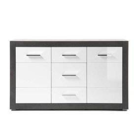 Sideboard Jains in Weiß Hochglanz und Beton Grau modern – Ansicht 3