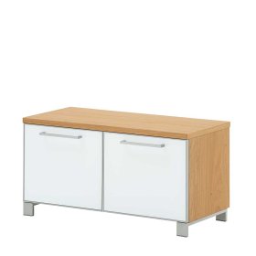 Garderobenbank Luoretta in Eiche Bianco mit Weißglas – Ansicht 1