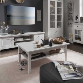 Weißer Wohnzimmer Tisch Brostian im Landhausstil mit einer Ablage – Ansicht 2