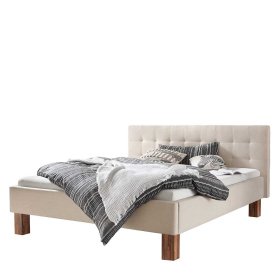 Polsterbettgestell Yintado in Beige mit Vierfußgestell aus Nussbaum – Ansicht 1