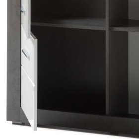 Highbord Jains in Weiß Hochglanz und Beton Grau mit Glastür – Ansicht 5