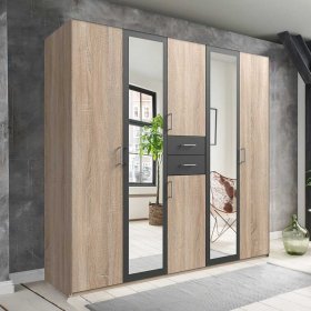 Kleiderschrank modern Hume in Eiche Sägerau und Dunkelgrau – Ansicht 3