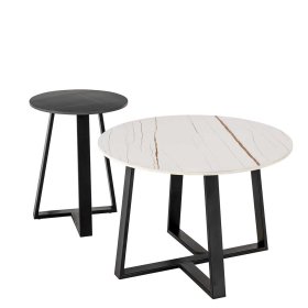 Sofa Tisch Set rund Vescavon mit Keramikplatten und Bügelgestellen (zweiteilig) – Ansicht 1