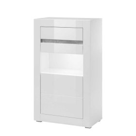 Wohnzimmer Anbauwand Novinza in Weiß Hochglanz und Beton Grau 280 cm (vierteilig) – Ansicht 3
