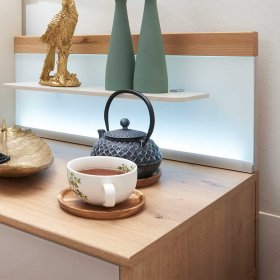 Schlafzimmer Privira in Beige und Eiche Bianco mit LED Beleuchtung (vierteilig) – Ansicht 10
