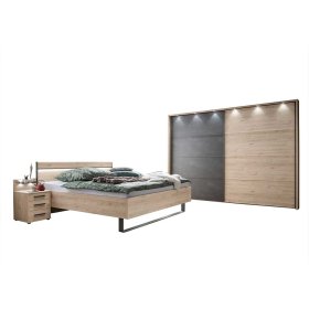 Design Schlafzimmer Set Bruvena in Eichefarben und Dunkelgrau modern (vierteilig) – Ansicht 1