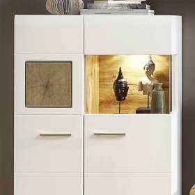 Wohnkombination Drucana in Weiß Eiche Holz Dekor mit LED Beleuchtung (fünfteilig) – Ansicht 7