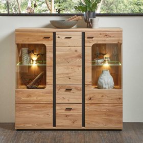 Highboard Sebetino mit LED Beleuchtung und zwei Glasböden – Ansicht 3