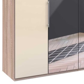 Falttüren Ankleideschrank Codumenta mit Spiegel in Cremefarben und Eiche Sägerau – Ansicht 4