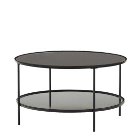 Schwarzer Wohnzimmertisch Cusern aus Glas und Metall 80 cm breit – Ansicht 1