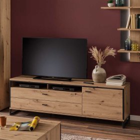 TV Board Geronda in Eichefarben und Anthrazit 60 cm hoch – Ansicht 2