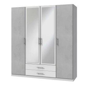 Kleiderschrank mit Spiegeln Garrysa in Beton Optik Lichtgrau und Weiß – Ansicht 1