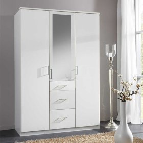 Weißer Kleiderschrank Redon mit Spiegeltür und drei Schubladen – Ansicht 2