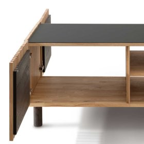Skandi Design Wohnzimmer Tisch Prozatur aus Wildeiche Massivholz mit Glasplatte – Ansicht 5