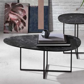 Schwarzer Designcouchtisch Jemja mit Glasplatte in Marmor Optik – Ansicht 2