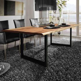 Baumkanten Tisch Arlette aus Akazie Massivholz und Stahl mit Antik Finish – Ansicht 3