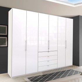 XL Schlafzimmerschrank Grinzia in Weiß Glas beschichtet mit Falttüren – Ansicht 3