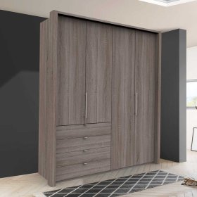 Qualitäts Kleiderschrank Vasilio in Eiche Trüffelfarben mit Falttüren – Ansicht 2