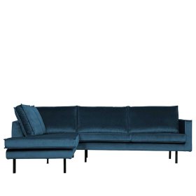 L Sofa Domago in Blau Samt im Retro Design – Ansicht 3
