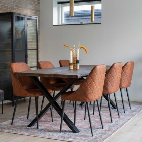 Tischgruppe modern Gilanco Stühle Kunstleder Tisch Eiche & Stahl (siebenteilig) – Ansicht 1