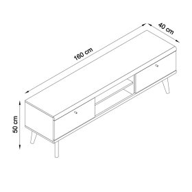 TV Lowboard Levanca in Weiß und Eichefarben mit Klappen – Ansicht 5