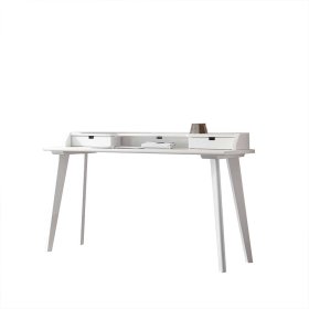 Skandi Design Schreibtisch Mailiona in Weiß aus Buche Massivholz – Ansicht 1