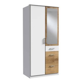 Schrank mit Spiegel Cerhard in Plankeneiche Holzoptik und Weiß 91 cm breit – Ansicht 2
