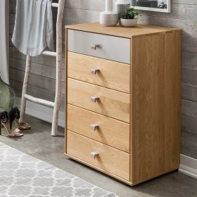 Flur Kommode Veyfas in Beige Glas beschichtet und Eiche teilmassiv – Ansicht 2