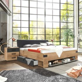 Schlafzimmer Set Latizia in Dunkelgrau und Plankeneiche Holzoptik (vierteilig) – Ansicht 2