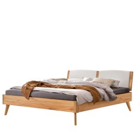 Wildbuche Massivholz Doppel Bett Saloons mit Polster in Weiß – Ansicht 1