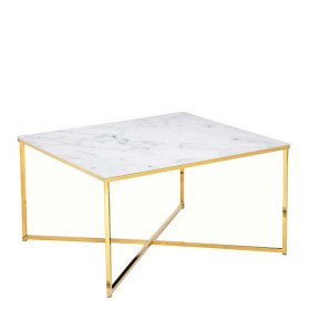 Retro Glasstisch Contraston in Weiß und Goldfarben quadratisch – Ansicht 1