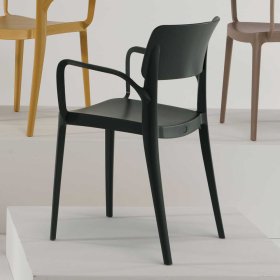 Stapelstuhl aus Kunststoff Sabassa in Anthrazit mit Armlehnen (4er Set) – Ansicht 3