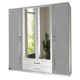 Drehtürenkleiderschrank Punjab in Beton Optik Lichtgrau und Weiß – Ansicht 1