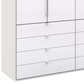 Schlafzimmer Kleiderschrank Grinzia in Weiß Glas beschichtet mit Falttüren – Ansicht 4