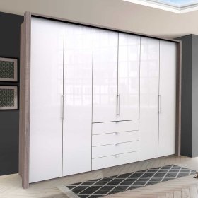 XXL Schlafzimmerschrank Yunidra mit Falttüren und Schubladen glasbeschichtet – Ansicht 2