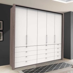 Moderner Kombi Kleiderschrank Rarian mit Falttüren und vielen Schubladen – Ansicht 2