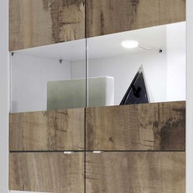 Wohnzimmervitrine Yuelva 102 cm breit in Weiß und Holzoptik verwittert – Ansicht 5