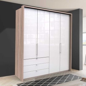 Qualitäts Kleiderschrank Andryas mit Falttüren glasbeschichtet – Ansicht 2