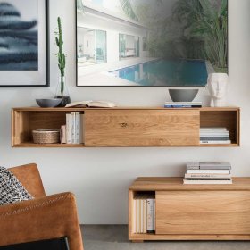 Design Wohnzimmerwand Rennia aus Wildeiche Massivholz geölt (dreiteilig) – Ansicht 2