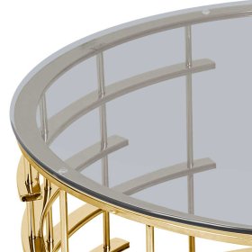 Eleganter Couchtisch Anno mit runder Tischplatte in Goldfarben und Grau – Ansicht 3