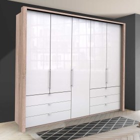 XL Schlafzimmerschrank Andryas in Weiß und Eiche Sägerau glasbeschichtet – Ansicht 2