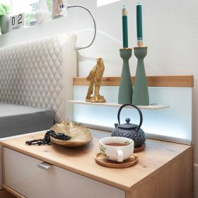 Schlafzimmer Set Privira in Eiche Bianco und Beige mit LED Beleuchtung (vierteilig) – Ansicht 12