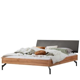Holzbett mit Polsterkopfteil Baro aus Wildbuche und Stahl 217 cm tief – Ansicht 1