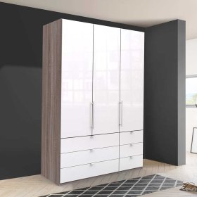 Jugend Kleiderschrank Yunidra in Weiß und Eiche Trüffelfarben mit viel Stauraum – Ansicht 3