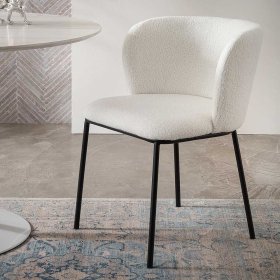 Boucle Esstisch Stühle Yalin in Weiß und Schwarz mit Gestell aus Metall (2er Set) – Ansicht 2