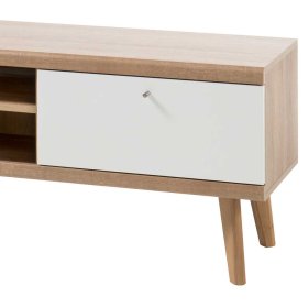 TV Lowboard Levanca in Weiß und Eichefarben mit Klappen – Ansicht 7