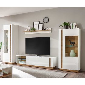 Wohnzimmer Anbauwand Franvos in Weiß und Wildeiche Optik im Skandi Design (vierteilig) – Ansicht 3