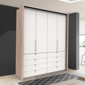 Weißer Kleiderschrank Lolyana in modernem Design mit Eiche Sägerau Korpus – Ansicht 2